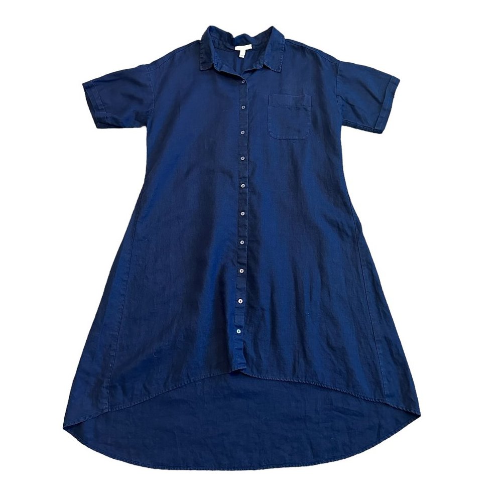 Eileen Fisher Button-Down Shirt Dress Organic Linen High Low Size Medium Women's